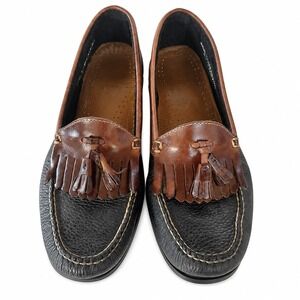 Bass Weejuns Kiltie Tassel Loafers Men 9.5 Black Brown Pebbled Leather Slip On